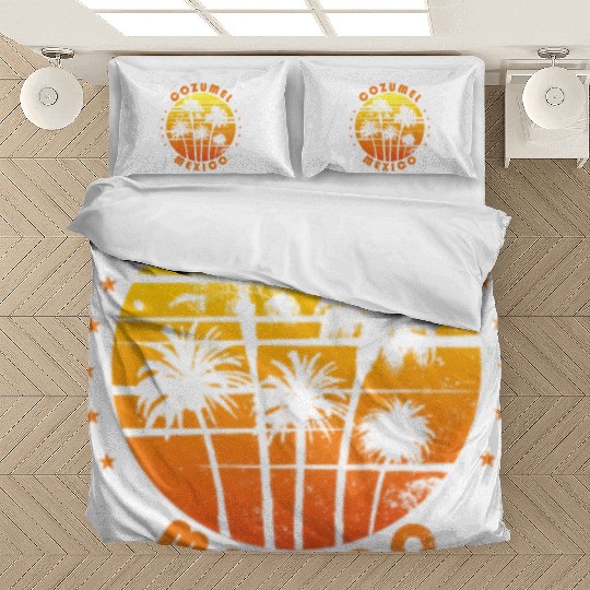 Retro Cozumel Mexico Souvenir Vintage Palm Tree Bedding Sets