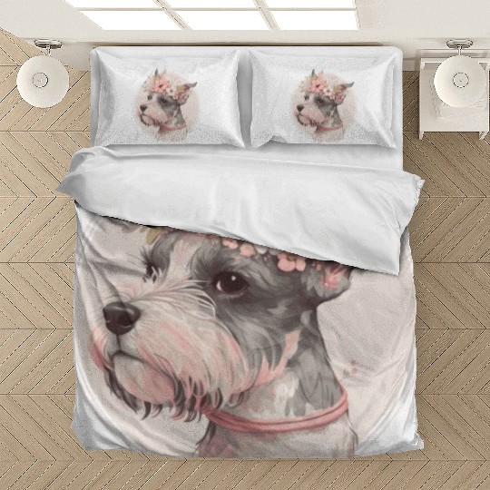Cute Miniature Mini Schnauzer Flower Crown Pet Dog Bedding Sets