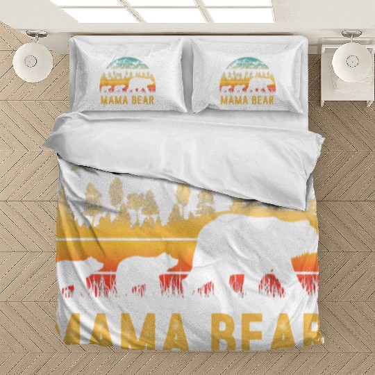 Mama Bear with 2 Cubs Retro Mountains Mother's day Bedding Sets
