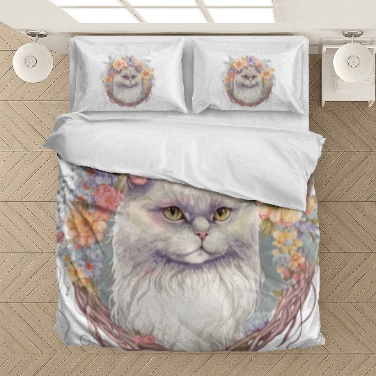 Cute Persian Cat Flower Crown Cats Pet Kitten Bedding Sets