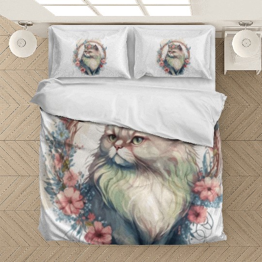 Cute Persian Cat Flower Crown Cats Pet Kitten Bedding Sets
