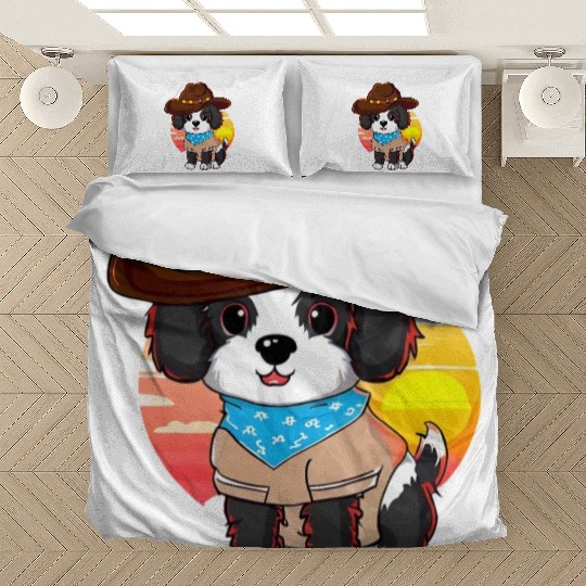 Cowboy dog at sunset Bedding Sets