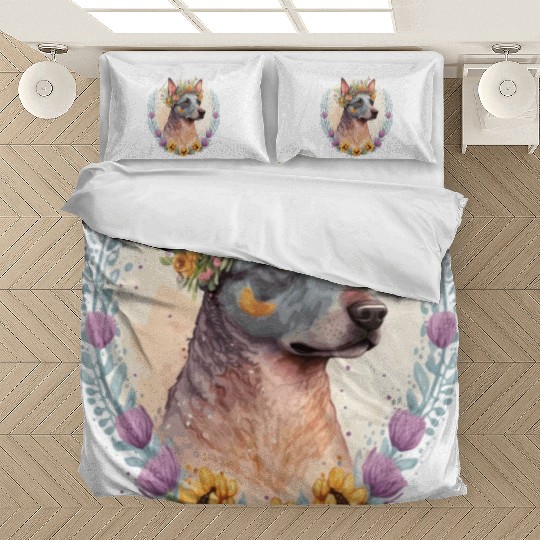 Cute Australian Cattle Dog Flower Crown Pet Dog Br Bedding Sets