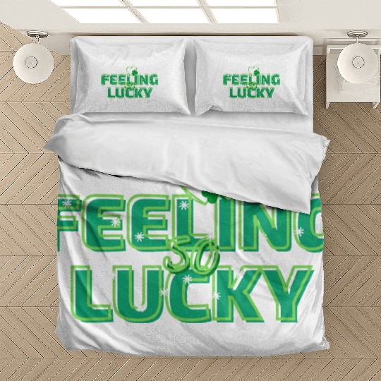 Feeling Lucky Green Bright Bold Typography Bedding Sets