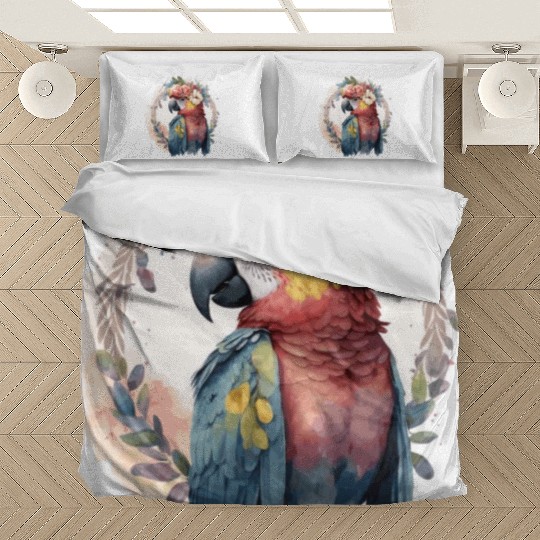 Watercolor Parrot Macaw Bird Flower Crown Pet Bird Bedding Sets