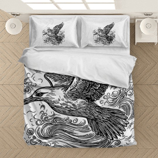 Elegant Flying Seagull Over The Water Bedding Sets