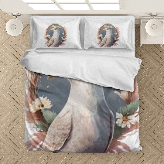 Seagull Bird Flower Crown Floral Seabirds Bedding Sets