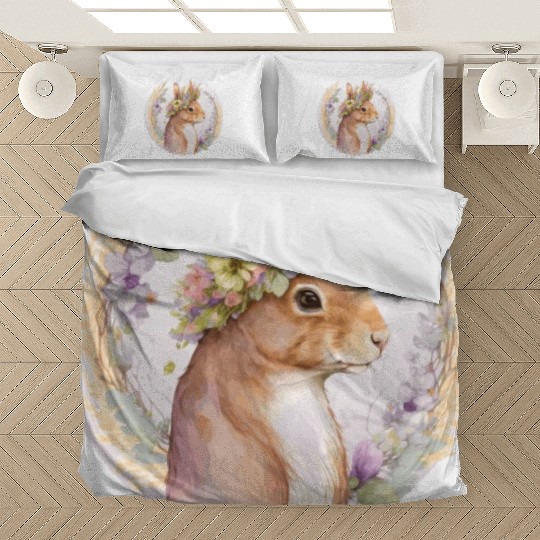 Floral Squirrel Flower Crown Watercolor Animal Lov Bedding Sets