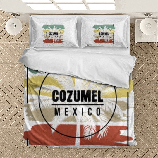 Cozumel Mexico Palm Tree Retro Artistic Bedding Sets