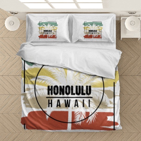 Honolulu Hawaii Palm Tree Retro Artistic Bedding Sets
