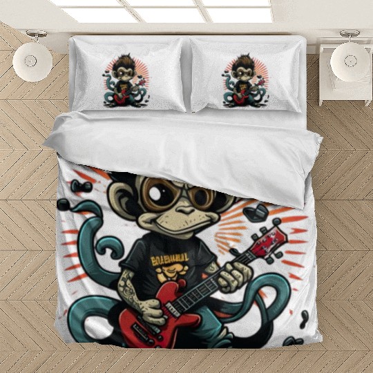 Monkey Chimpanzee Playing Acousitc Rock Guitar Bedding Sets