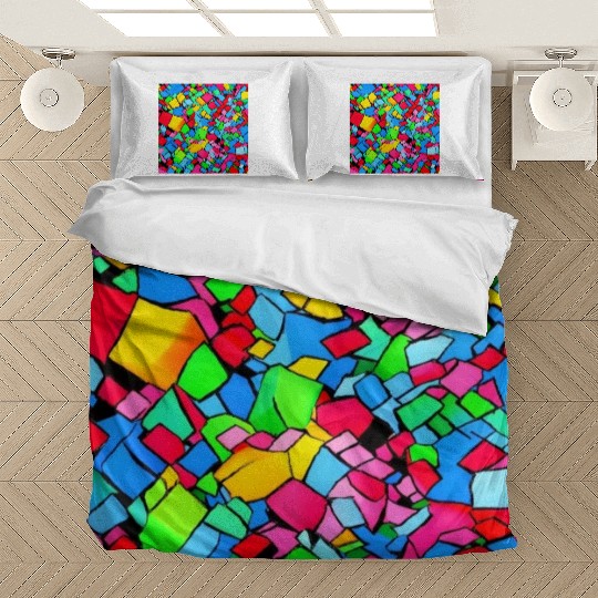 ABSTRACT PAINTING COLORFULL WATERBASE CUBE BLACK Bedding Sets