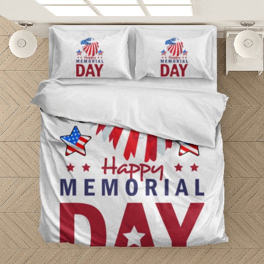 Happy Memorial Day Veterans Brave US Eagle Stars Bedding Sets