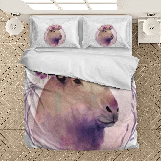 Cute Capybara Rodent Flower Crown Floral Watercolo Bedding Sets