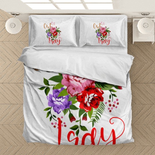 Flowery Cat Lady Bedding Sets