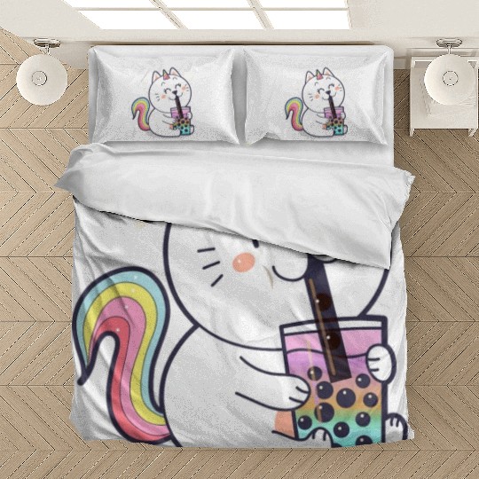 Bubble Tea Cute Kawaii Unicorn Cat Japanese Bedding Sets