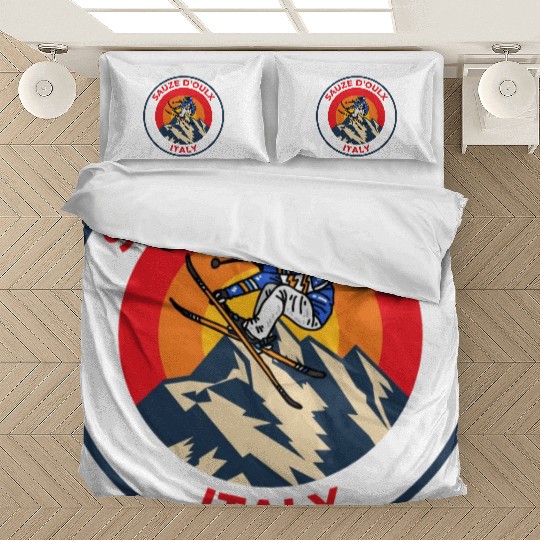 Vintage Cool Skiing in Sauze D'oulx italy Sunset Bedding Sets