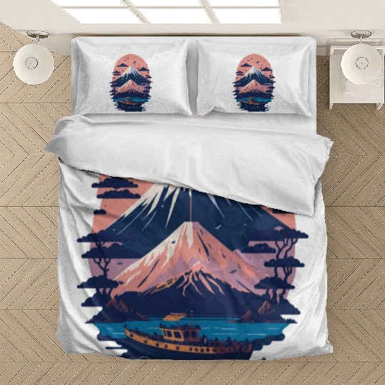 Serene Mount Fuji Sunset Peaceful River Scenery Bedding Sets