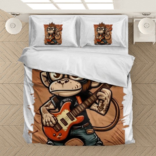 Monkey Chimpanzee Playing Acousitc Rock Guitar Bedding Sets