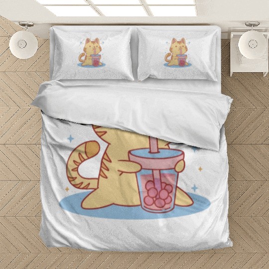 I Need Boba Right Meow Bubble Tea Boba Tea Cat Bedding Sets