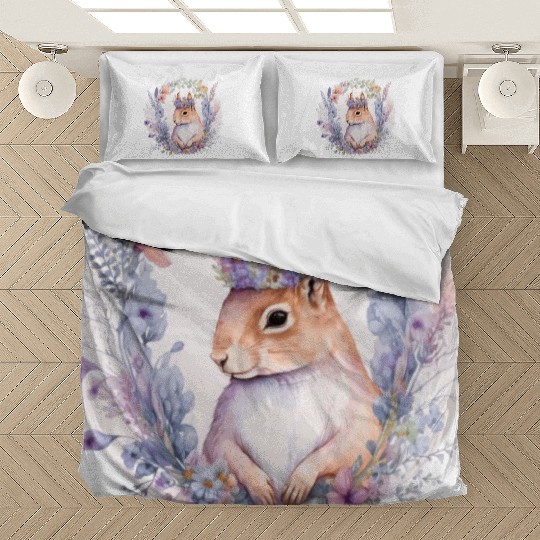 Cute Squirrel Flower Crown Animal Lovers Bedding Sets