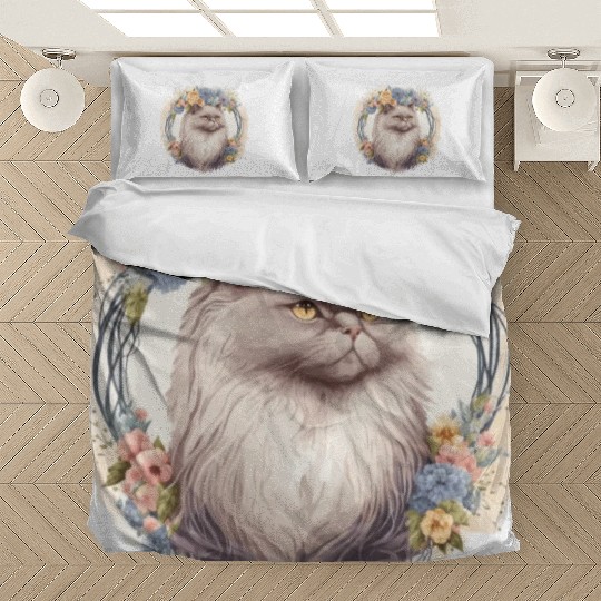 Cute Persian Cat Flower Crown Cats Pet Kitten Bedding Sets