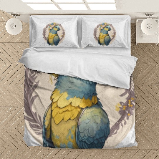 Yellow Blue Ara Macaw Flower Crown Parrot Parakeet Bedding Sets