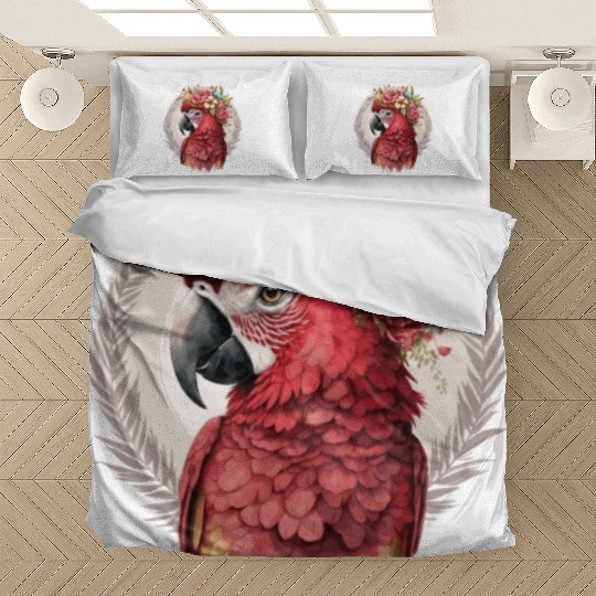 Scarlet Macaw Parrot Watercolor Bird Flower Crown Bedding Sets