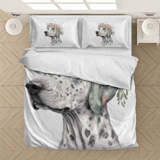 Cute Dalmatian Flower Crown Pet Dog Breed Floral P Bedding Sets