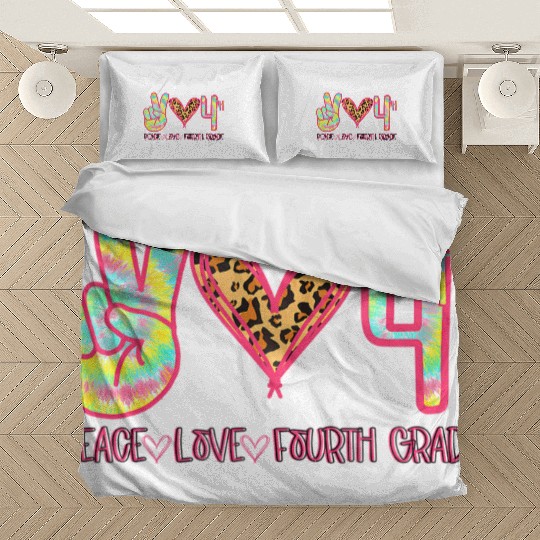 Peace Love Fourth (4th) Grade Squad Back to School Bedding Sets