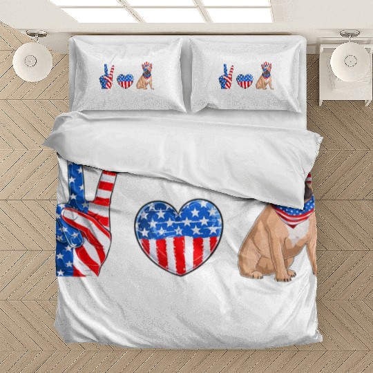 Peace Love Frenchie Patriotic US Flag 4th July Bedding Sets