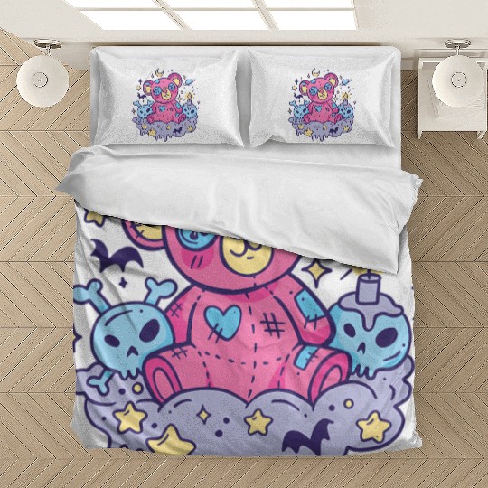 Yami Kawaii Creepy Teddy Bear With Skulls Bedding Sets