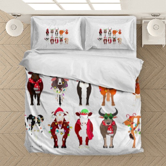 Christmas Cows Farmer Heifer Bull Highland Cow Bedding Sets