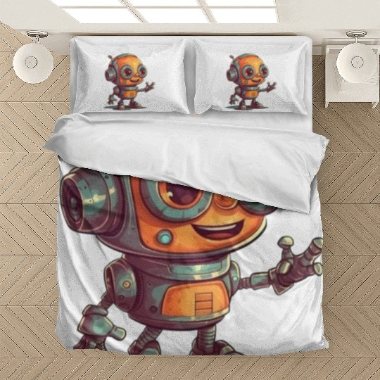 Cute waving robot illustration technology friendly Bedding Sets