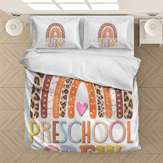 Preschool Crew Cute Leopard Rainbow Back To School Bedding Sets
