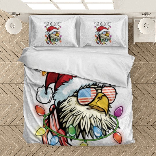 Merica Usa Flag Patriotic Veteran Santa Bald Eagle Bedding Sets