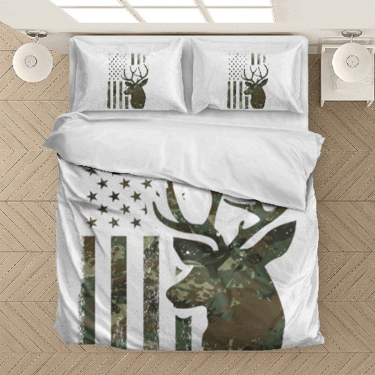 Camo American Flag Buck Hunting For Elk Deer Bedding Sets