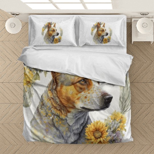 Watercolor Australian Cattle Sunflower Dog Breed P Bedding Sets