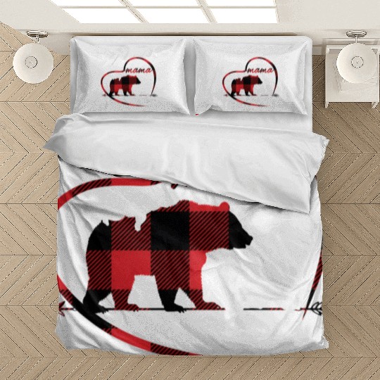Mama Bear 3 Cubs Red Buffalo Plaid Heart For Mom Bedding Sets
