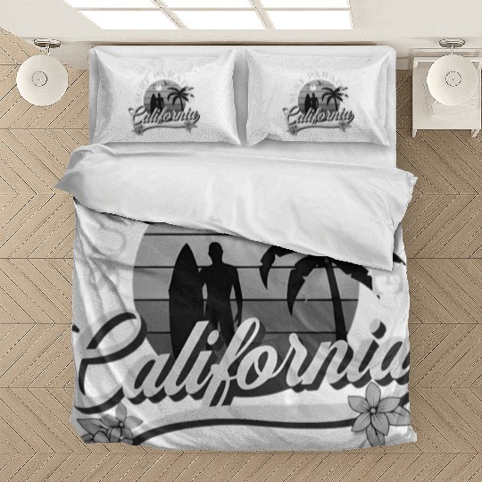 Grey-Scale Surfing Surf Paradise At California Bedding Sets