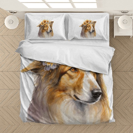 Cute Collie Sunflower Dog Breed Pet Puppy Bedding Sets