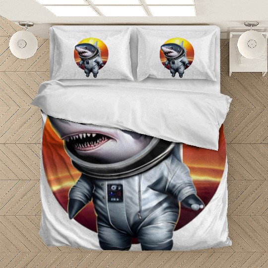 Shark astronaut at sunset Bedding Sets