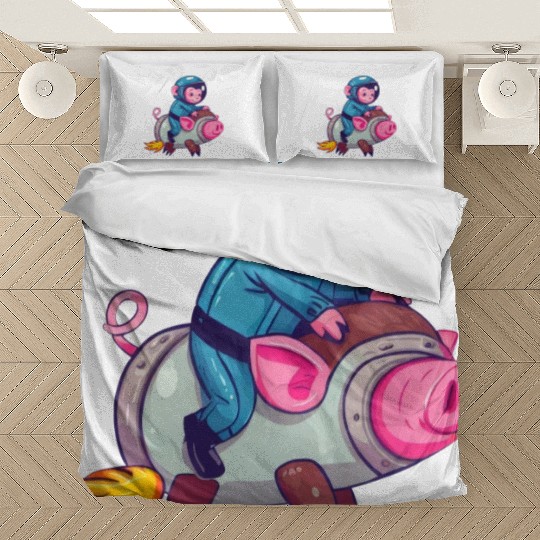 Pig and Monkey as Astronauts Bedding Sets