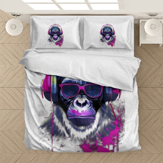 Graffiti Inspired Chimpanzee Ink & Paint Splatters Bedding Sets