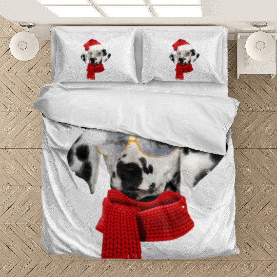 Dalmatian Wearing Glass Seeing Reindeer Dog Bedding Sets
