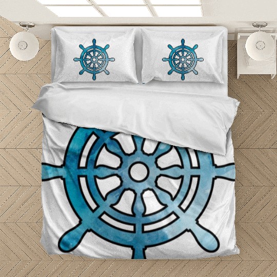 Ship Wheel blue watercolor Bedding Sets