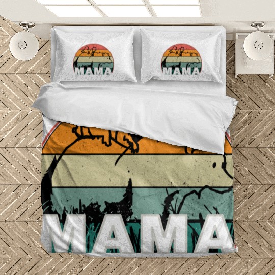 Mama Bear grizzly Retro With Cubs distressed print Bedding Sets