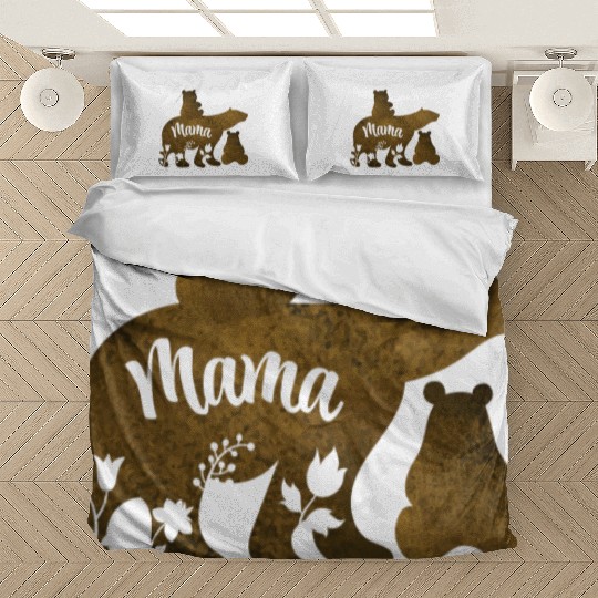 Mama Bear With 2 Cubs Mom of Two Bedding Sets
