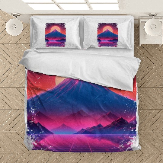Aesthetic Vaporwave Japan Sight Mount Fuji Volcano Bedding Sets