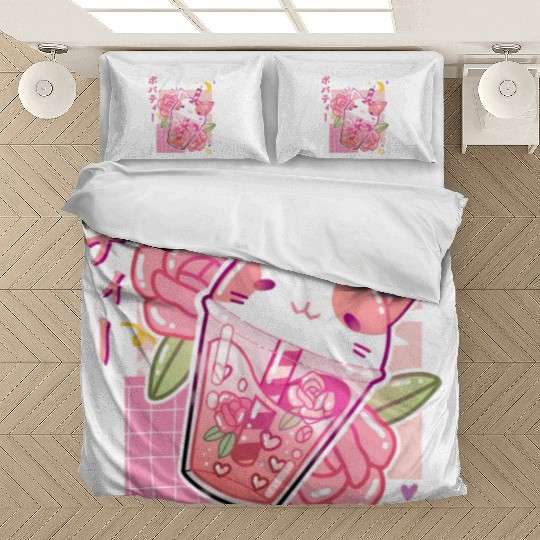 Boba Tea Cat Bubble Tea Kawaii Anime Japanese Bedding Sets